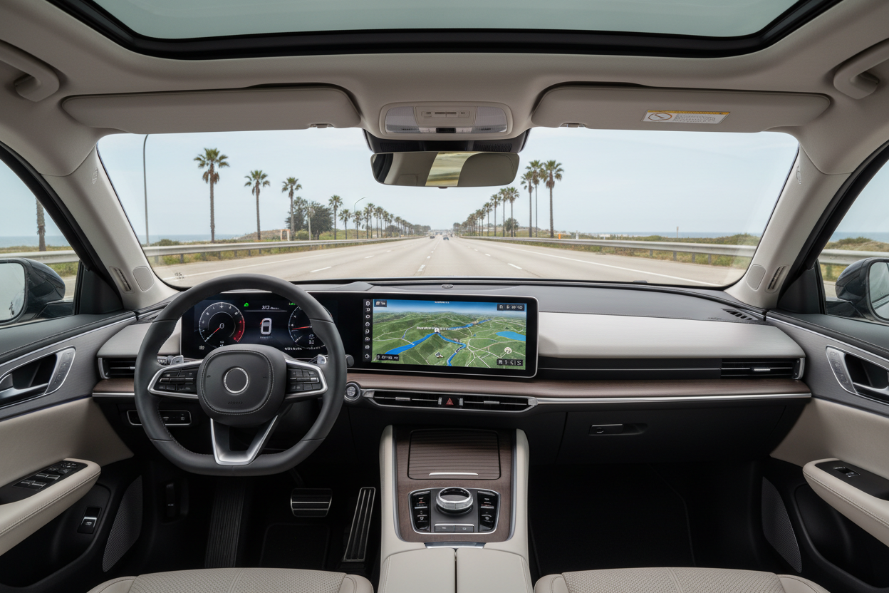 car driving with sat nav on